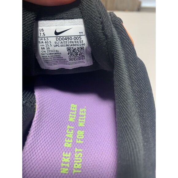 Nike React Miler 3 Anthracite Ghost Green 2022 Athletic Shoe Men's Size 7.5 - Picture 10 of 10